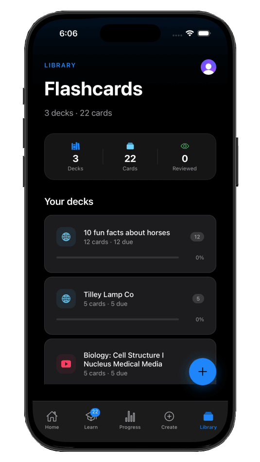 Your flashcard library with all your decks