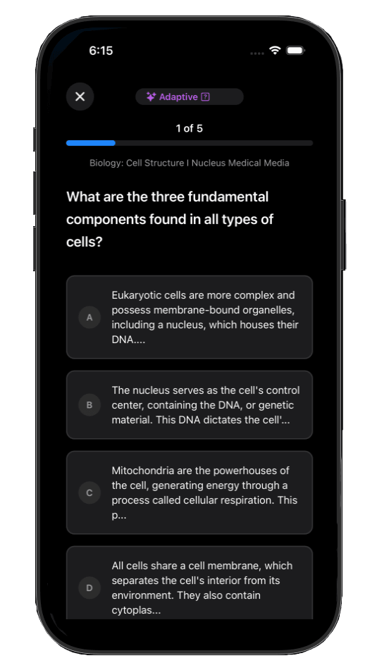 Adaptive quiz that adjusts to your level